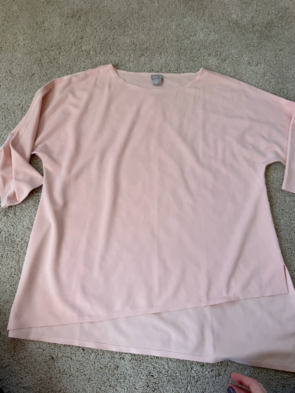 NWT Chico’s KNIT TOP 3/4 SLV FASHION ASYMMETRICAL HEM TUNIC ROSE PETAL